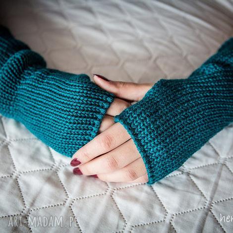 mitenki turkusowe (morskie) mitenki wełniane, prezent dla pań, damskie