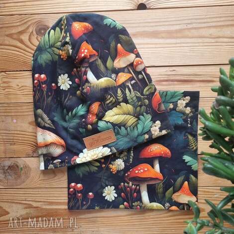 GoDeco: czapka i komin zestaw dresówja muchomory grzyby unisex - dresówka muchomor