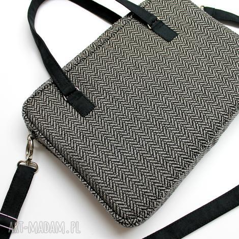 torba na laptop - tkanina w jodełkę grey etui, elegancka, nowoczesna