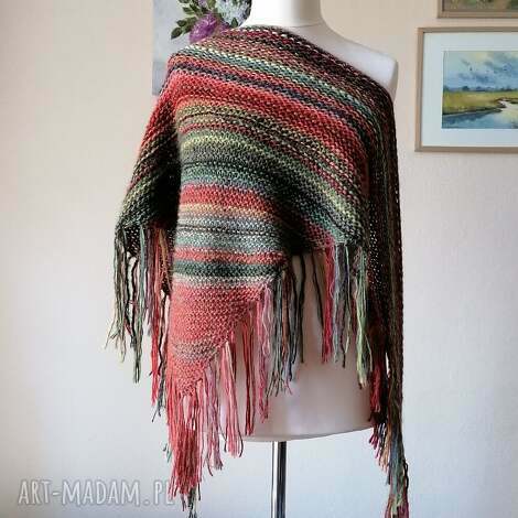 chustki i apaszki ręcznie na drutach - boho w kolorach jesieni miła