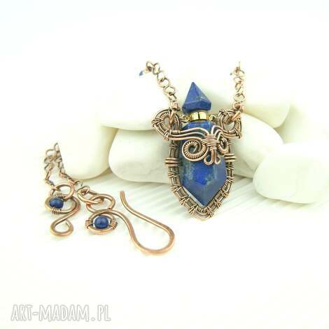 naszyjnik perfumetka z lapis lazuli wire wrapping, kamieniem