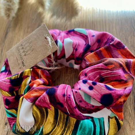 Scrunchie zero waste Tropical Mood - ręcznie robiona gumka do włosów, mocno trzyma