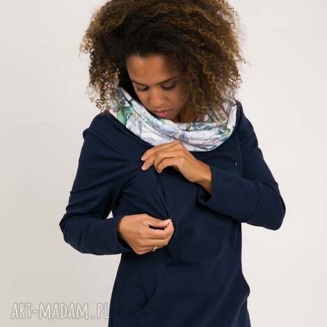 bluza dla karmiących granatowa z kominem w liście oliwnika do karmienia, ciąży