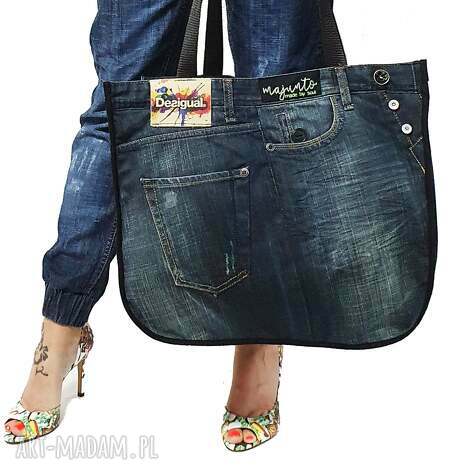 na ramię duża torba upcykling jeans desigual 54 od majunto torebki