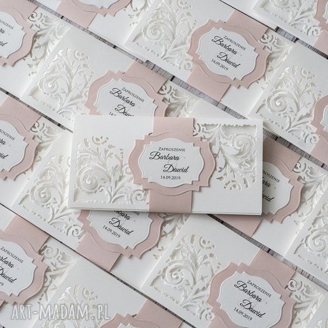 ażurowe zaproszenia dl z opaską laserowe eleganckie, modne oryginalne