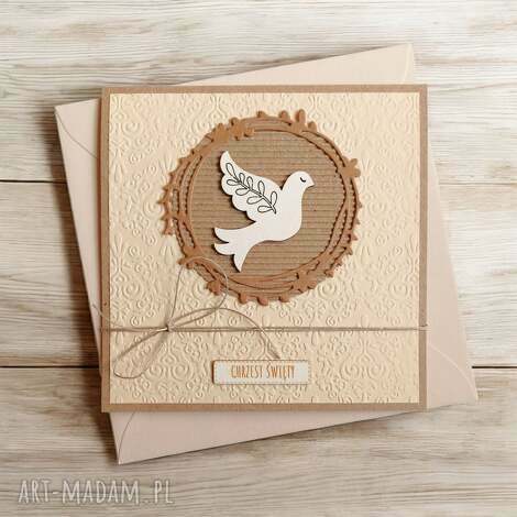 Kartka na Chrzest Święty z życzeniami - beżowa PREMIUM z kaktusem, handmade