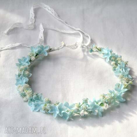 Błękitna Mgiełka - pastelowy wianek ślubny boho handmade