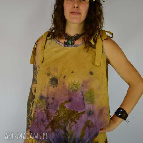 barwiona roślinami dzika bluzka kosmiczna łąka ii, eco print, slow fashion