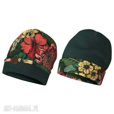 Czapka dwustronna ciepła dresowa z printem - handmade