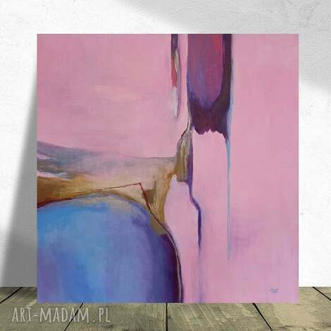Abstrakcja - obraz akrylowy 60x60 cm różowo-niebieski ze złotem (bez ramy)