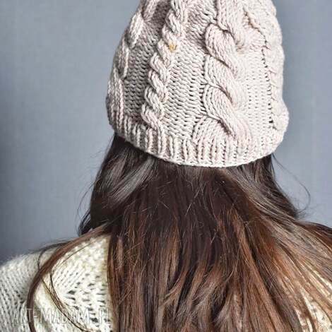 Wrzosowa czapka z wełny merino - ręcznie robiona boho (45-55 cm)