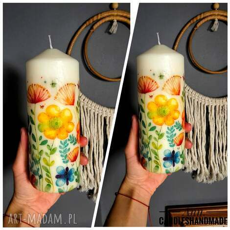 Świeca dekoracyjna Kolorowe kwiaty 20 cm - handmade na lato