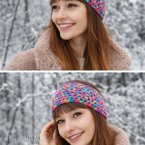 Szara opaska na włosy turban - headband szydełkowana handmade