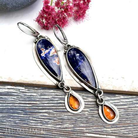 sodalit, kyanit i zwiastuny burzy - srebrne kolczyki, unikalny prezent, prezent