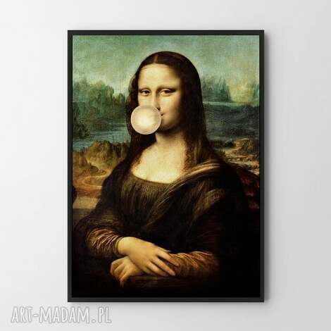 Plakat Mona Lisa ze złotym balonem A2 42x59,4 cm - nowoczesna ozdoba ścienna