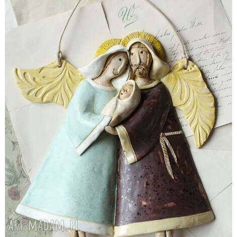 Święta Rodzina - ceramika handmade Maria, Józef i Dzieciątko do zawieszenia na ścianę