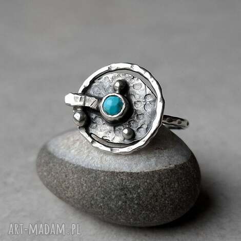 sunset ring srebrny pierścionek z turkusem, pierścionek srebrny, metaloplastyka