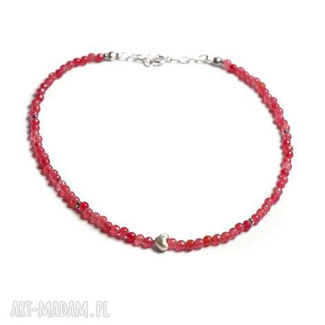 Naszyjnik kwarc malinowy z serduszkiem ze srebra 925 - handmade, regulowany