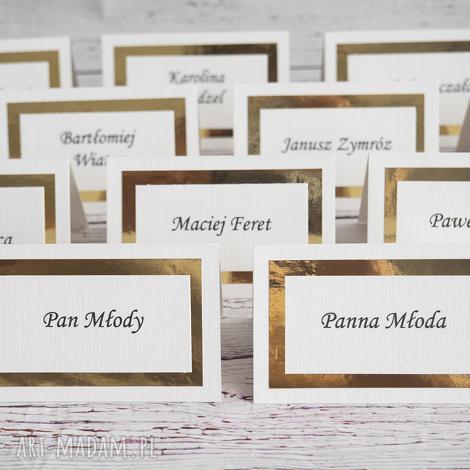 winietki gold mirror etykiety nazwiska gości, weselne, stoły