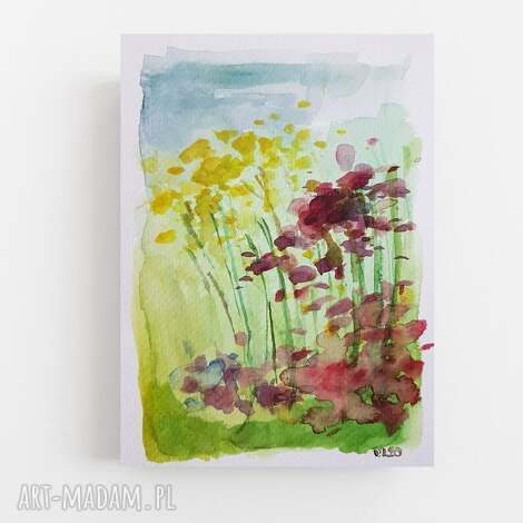 Łąka - akwarela ręcznie malowana na papierze 300 g/m2 (12,5 x 18 cm) - Paulina Lebida