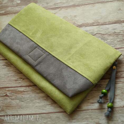 Kopertówka handmade z ekozamszu - zielona i szara w gwiazdki