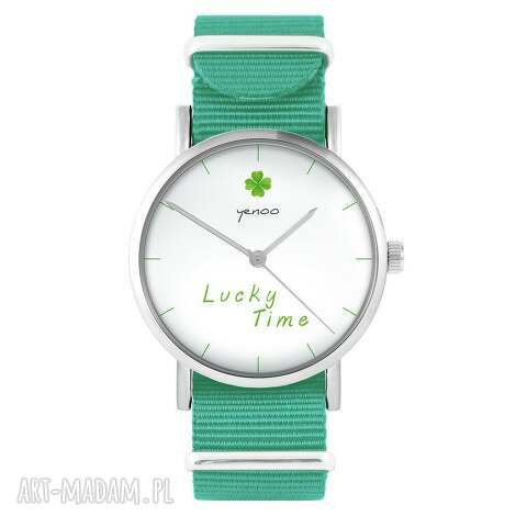 Zegarek Lucky Time Turkusowy Nylonowy z Koniczynką - Prezent dla Niej