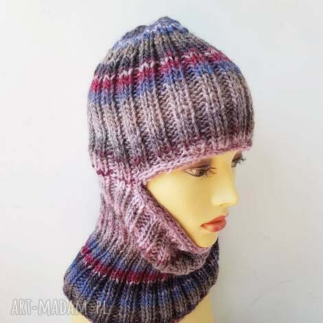 kolorowa kominiarka na drutach balaclava czapka narciarska