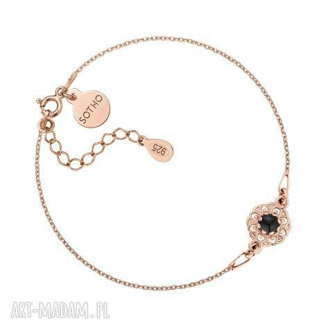 Bransoletka z różowego złota z onyksem - srebro 925, pozłacane 18K, handmade