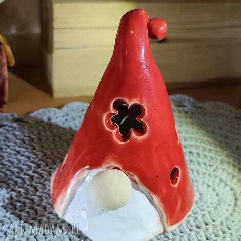 Krasnal ceramiczny - lampion świąteczny ręcznie robiony