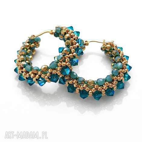 Duże turkusowe kolczyki koła Preciosa Blue Zircon - handmade