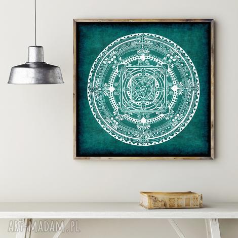 Mandala turkusowa 50x50 cm - plakat rysunek handmade na papierze satynowanym 210 art-Madam.pl