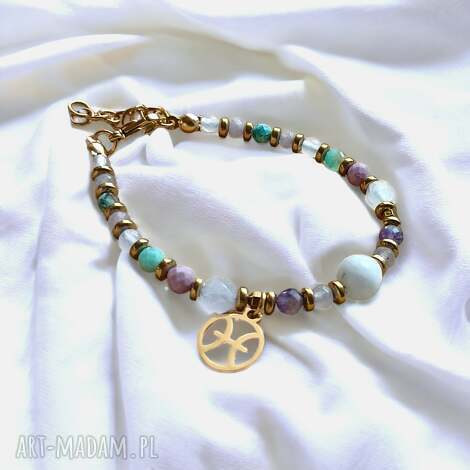 Bransoletka RYBY - Zodiac Collection Premium, kamienie naturalne, stal pozłacana antyalergiczna - handmade