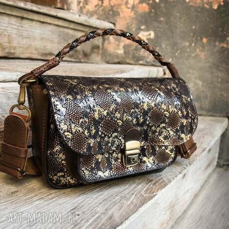 skórzana torebka lara wykonana ze skóry w kolorze złotym i akcentami brązu