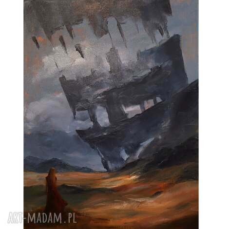Artefakt: ręcznie malowany obraz olejny fantasy kobieta-kosmos 60x50