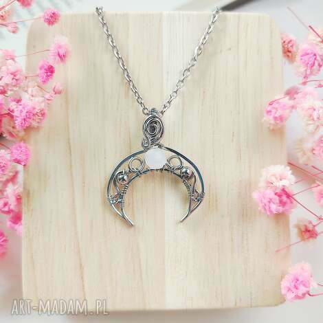 naszyjnik lunula kamień księżycowy stal chirurgiczna wisiorek handmade