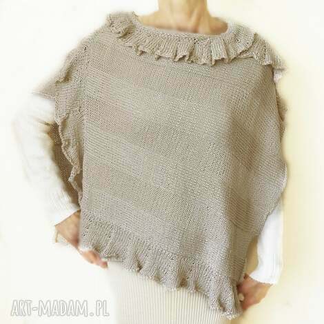 poncho asymetryczne ponczo ręcznie robione na drutach, handmade