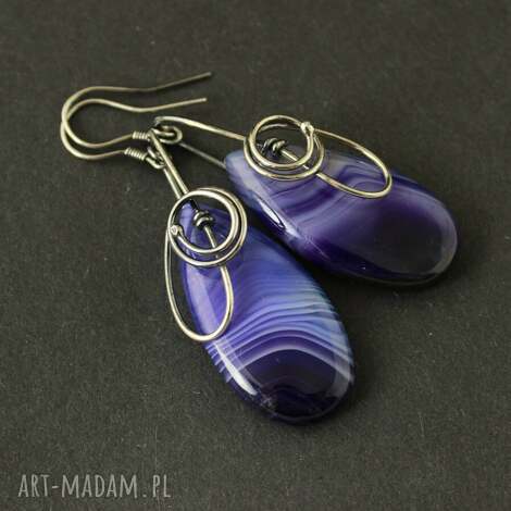 Kolczyki Asya z agatem i oksydowanym srebrem 925 - wire wrapping