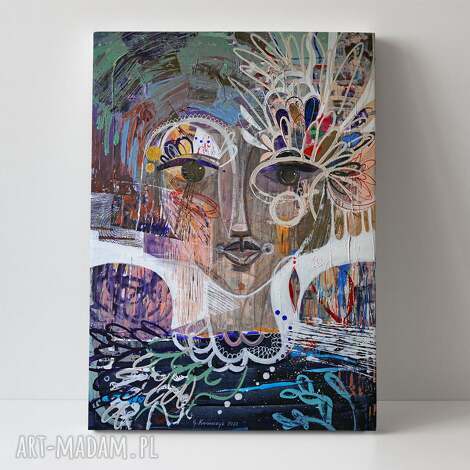 Obraz Flora na płótnie 50x70 cm - kolorowy portret kobiety, gotowy bez ramy - art-Madam.pl