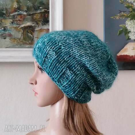ręcznie na drutach - laguna - miła, ciepła czapka z jedwabiem i moherem