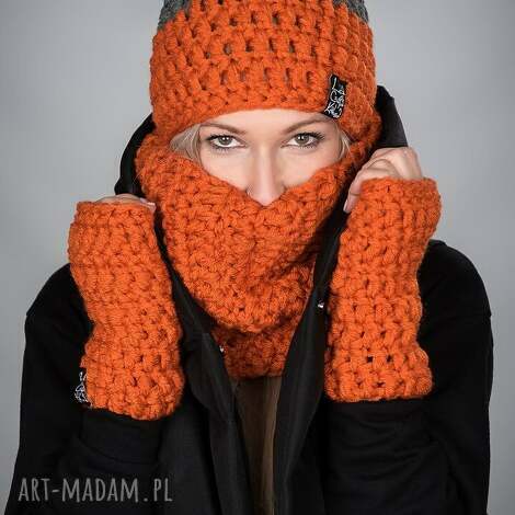 rękawiczki 32 - pomarańczowe - mitenki, bez palców, ocieplacze, docieplacze