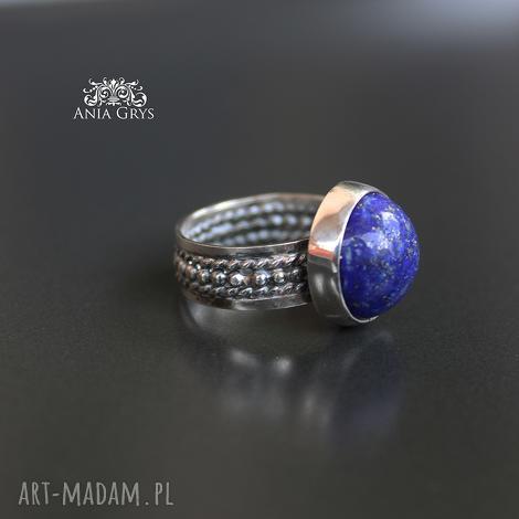 Pierścionek z lapisem lazuli w oksydowanym srebrze - ręcznie robiony, Anna Grys (rozm. 19)