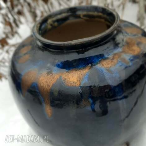 miedziano - kobaltowy wazon na kwiaty, prezent, ceramika domu, prezent dzień