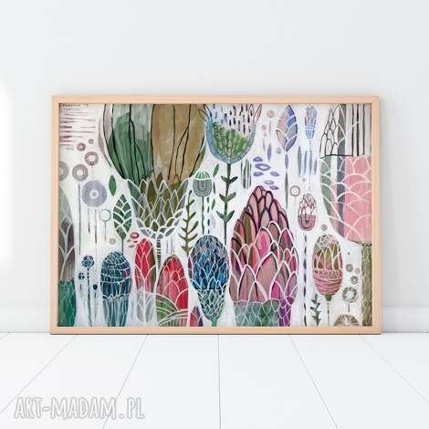 Plakat 100x70 cm Kwiaty Pastelowe - nowoczesny druk na łące i róż