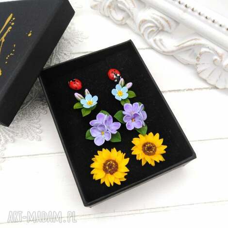 bloomingclayjewelry zestaw kolczyków typu sztyft z gliny polimerowej