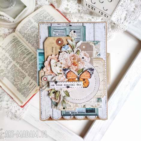 Ręcznie robiona kartka urodzinowa - This special day (scrapbooking z koronką)