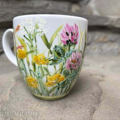 Porcelanowy kubek ręcznie malowany Łąka 300 ml - prezent