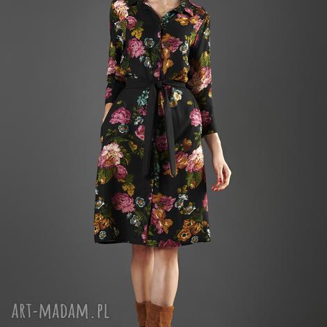 czarna szmizjerka w kwiaty paloma, sukienka, midi, uniwersalna wiskoza