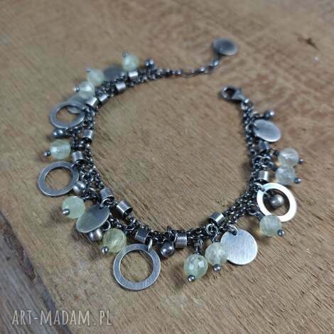 Bransoletka z prehnitu i srebra 925 oksydowanego - zawieszki Irart