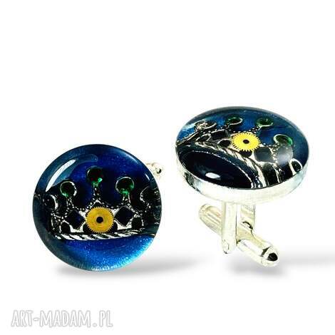 spinki - król życia (blue) spinki do mankietów, do koszuli, korona