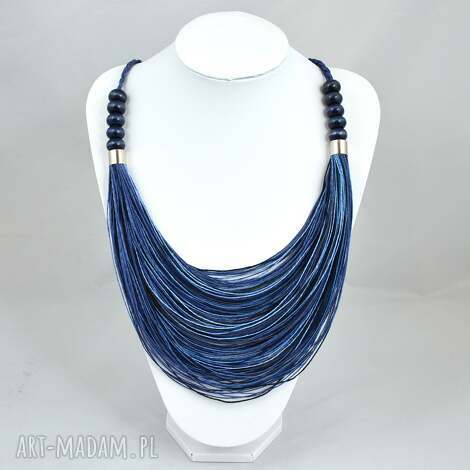 granatowo - niebieski stopniowany naszyjnik ze sznurków lnianych